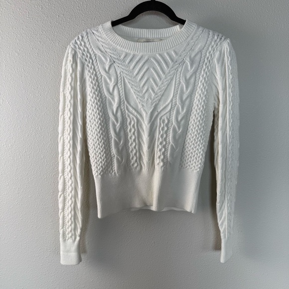 Favorite Daughter Esther Cable Knit Crop Crewneck Sweater Ivory Women’s Small - Picture 4 of 15